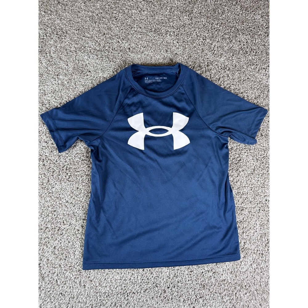 Under Armour Boy's Blue Quick Dry Raglan Short Sleeve Logo T- Shirt YXS Blue